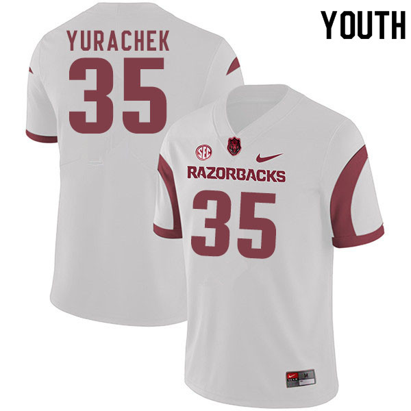 Youth #35 Jake Yurachek Arkansas Razorbacks College Football Jerseys Sale-White